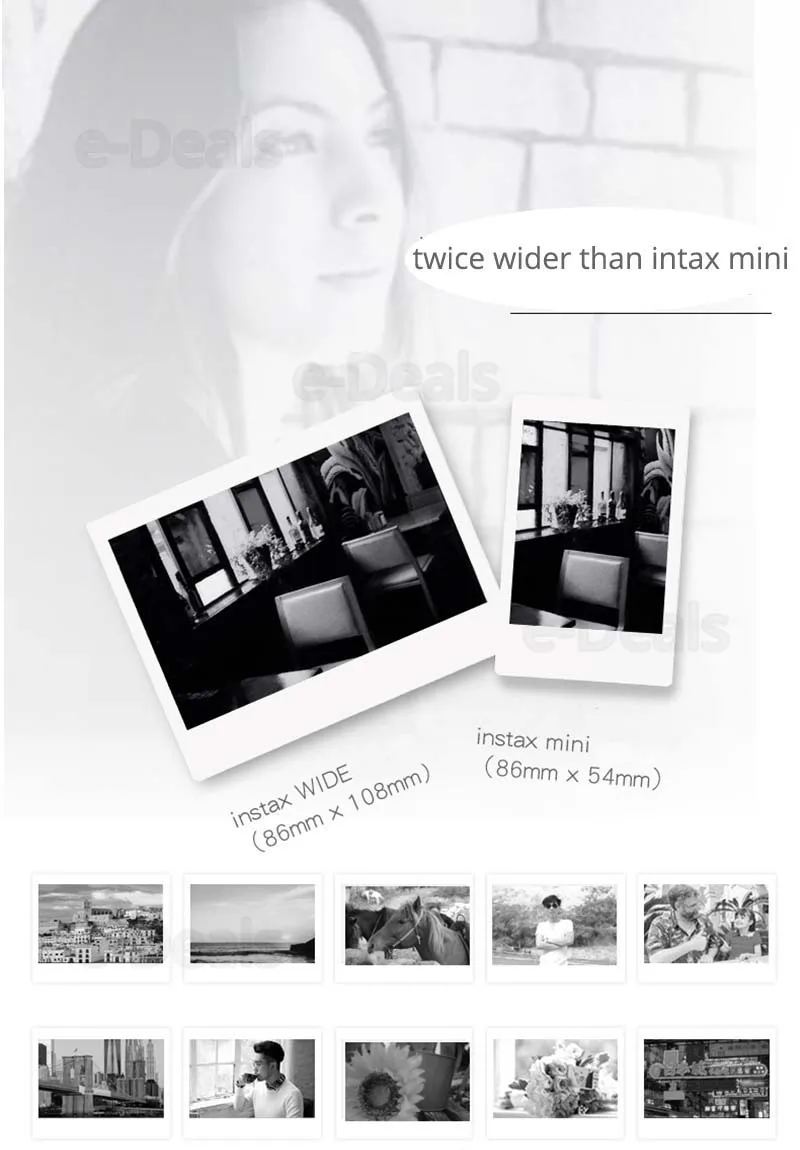 Аутентичная монохромная пленка Fujifilm Instax Wide Instant 20 100 листов для фотокамер FUJI 210