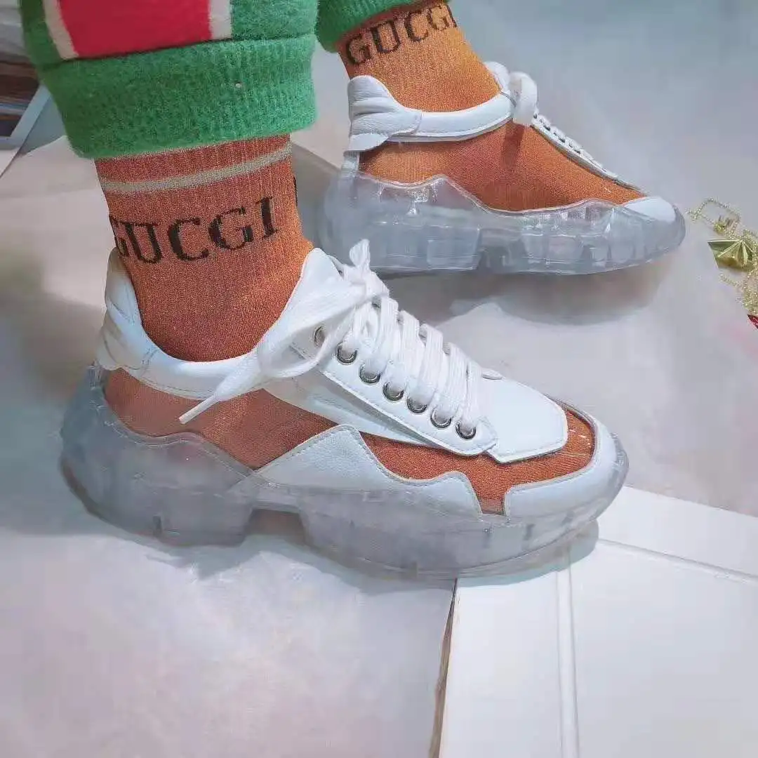 Spring Women Sneakers Thick Bottom White Female Shoes Transparent Lace Up 2019 New Jelly Casual Flats Zapatos De Mujer | Обувь