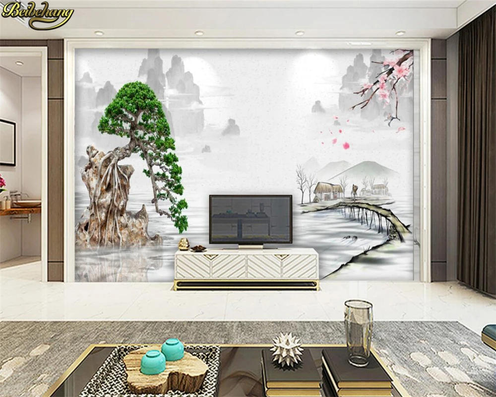 beibehang Custom Photo Wallpaper Mural Ink Landscape Pine Tree Wall Decorative Painting papel de parede wall papers home decor |