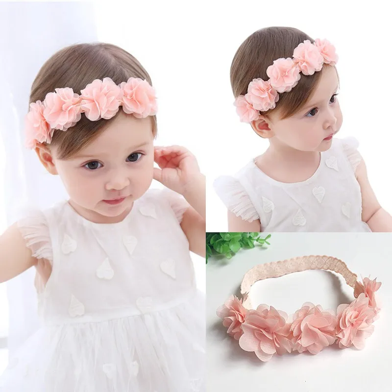New Cute Sweet Headdress Children's Hair Accessories Newborn Children New Baby Girl Flower Headband Pink Hair Band