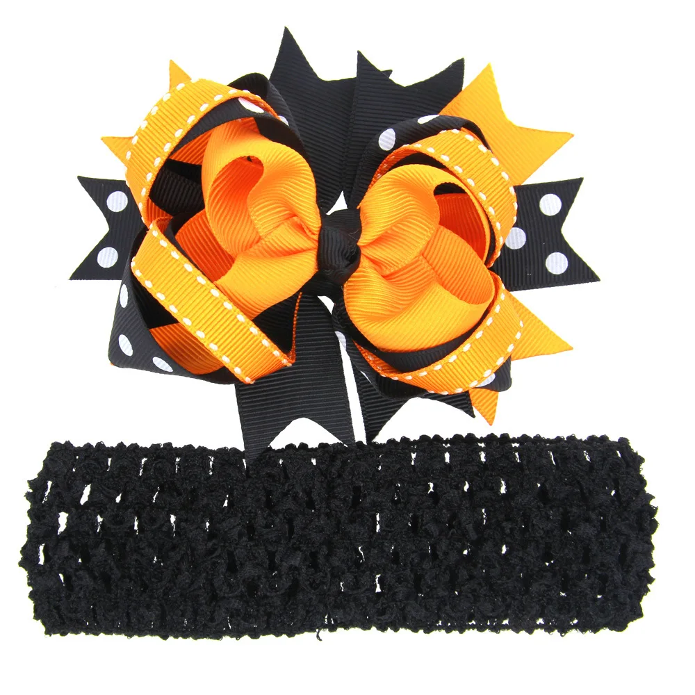 20 шт./партия повязка на голову в горошек Хэллоуин с бантом для волос ручная работа