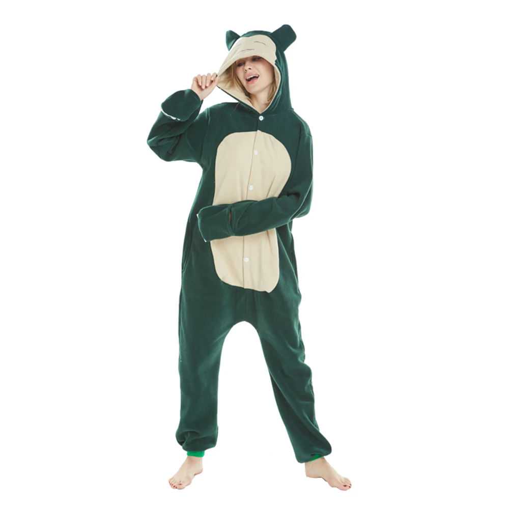 Хеллоуин костюм мультфильм Snorlax эльф Onesie Для женщин с капюшоном пижамы|Комплекты