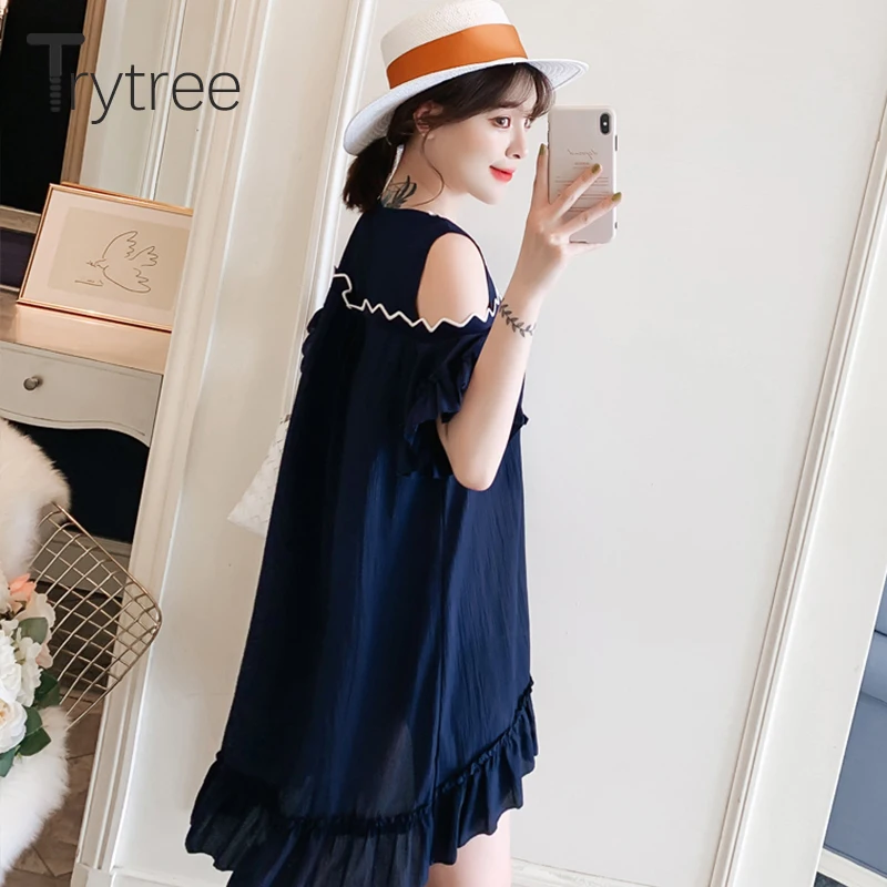 Trytree/летнее Повседневное платье из полиэстера с цветочной вышивкой и открытыми