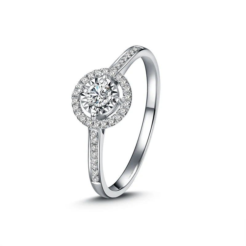 

ANI 18K White Gold (AU750) Engagement Ring 0.39 CT Certified I/SI Round Cut Diamond Halo Anillos 1 Row Drill Women Wedding Rings