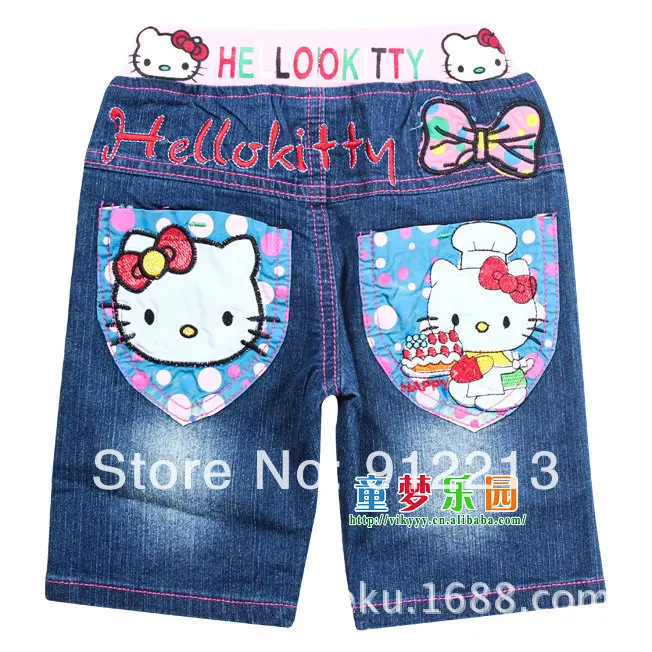 2014 new fashion hello kitty dot cotton fits cartoon T-shirt + jeans kids baby girls children sets 6set/lot | Мать и ребенок