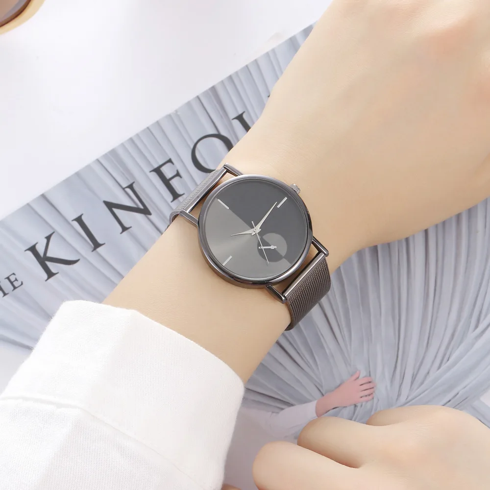 Креативные мужские и женские повседневные часы с сетчатым ремешком из сплава