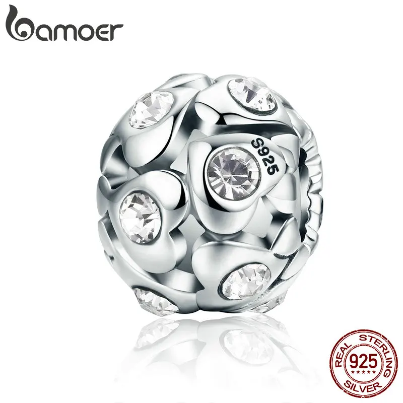 BAMOER подлинные 925 пробы серебряные светящиеся бусины в форме сердца AAA кубический циркон подходит браслет ожерелье подарок на день Святого Валентина SCC527