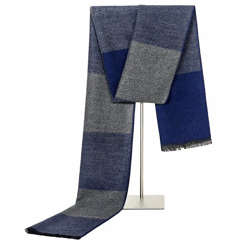 navy blue Одинокий размер мужской зимний шарф модный мягкий глушитель клетчатые шарфы и шарф мужские Шалуны толстый теплый глушитель - Цвет: navy blue