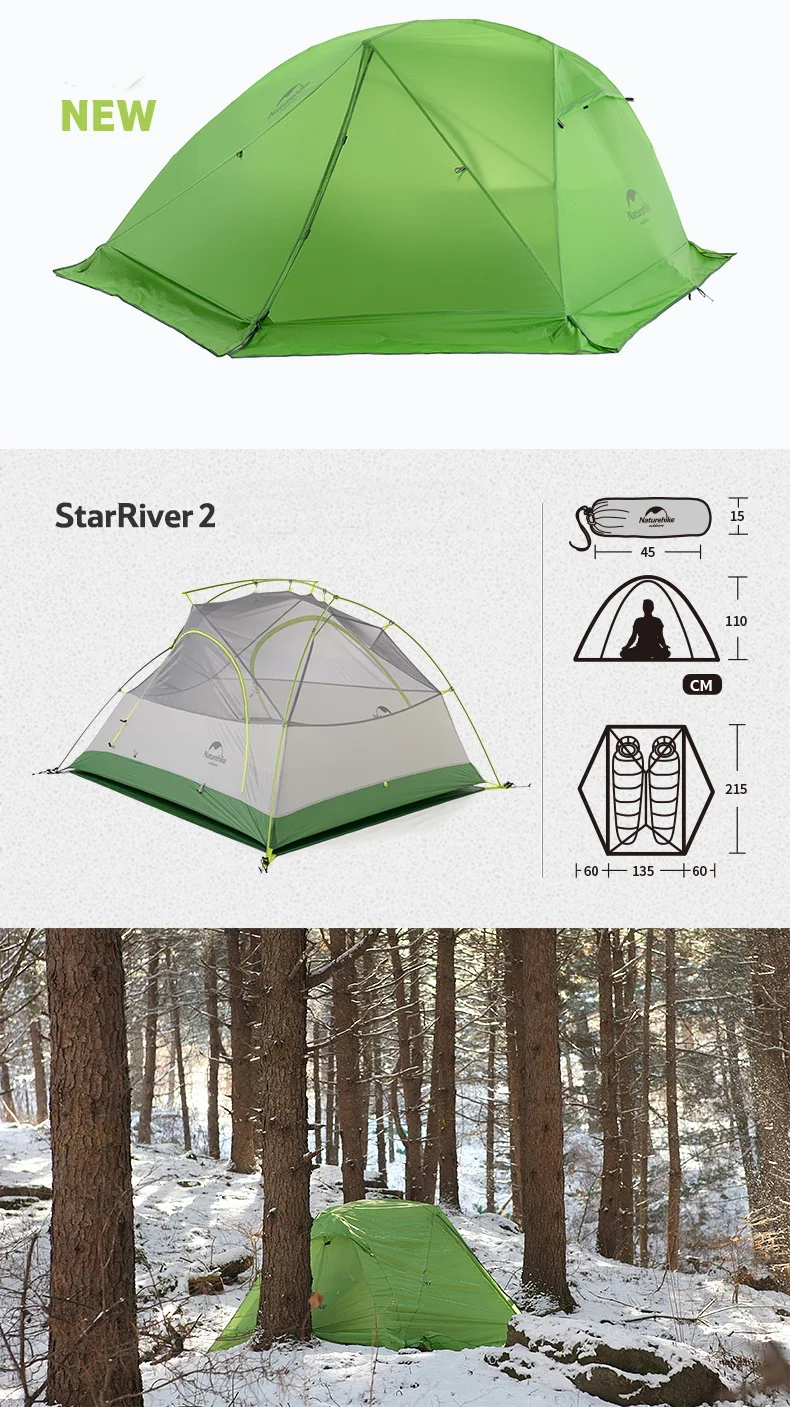 Naturehike 2 человек капроновые, силиконовые покрытие Пеший Туризм двухслойная палатка Водонепроницаемый PU4000 Алюминий стержень Climbin Mountain одиночные палатки