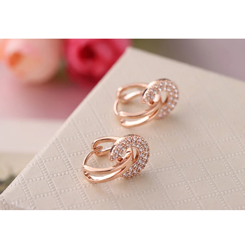 ANKA Gold Color Copper Earrings With Stones Cubic Zirconia Women's Earings New Design Jewelry For Birthday Party #132888 | Украшения и