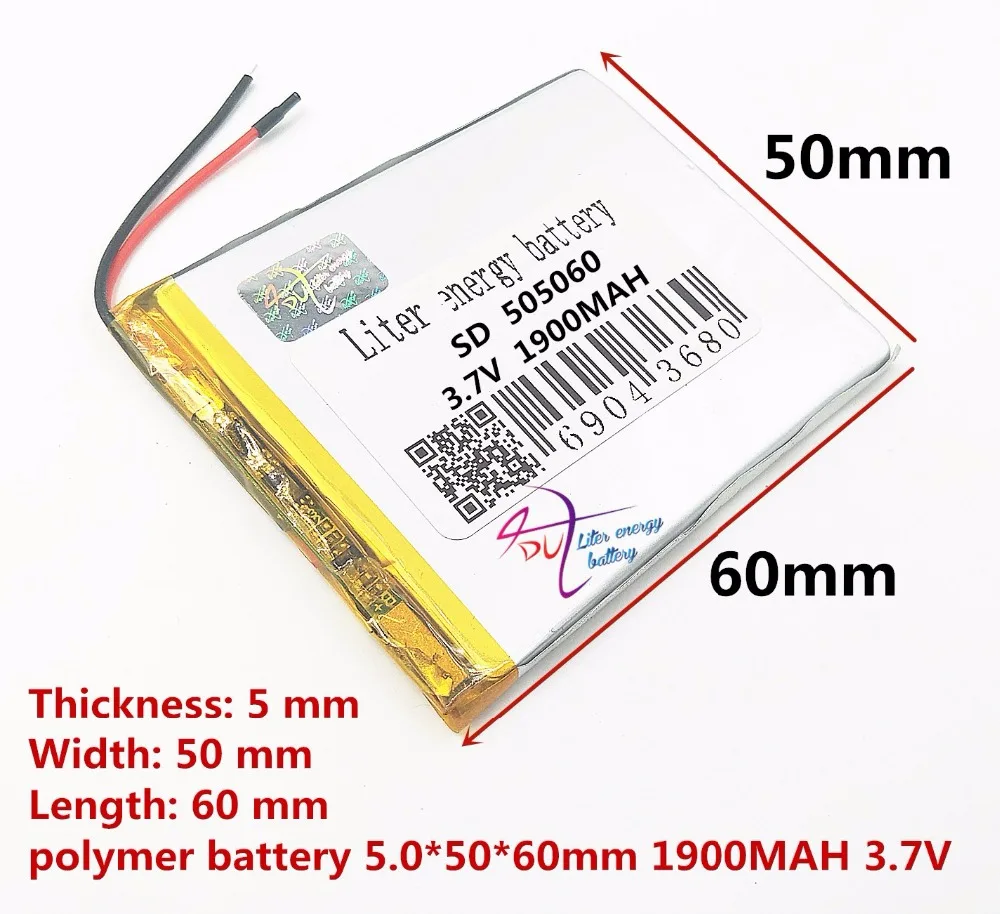 Аккумуляторная батарея SD505060 505060 3 7 В литий полимерная 1900 мАч|rechargeable battery|battery