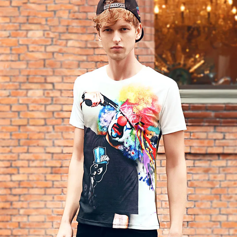 Печать сумасшедший футболки 3D печатные мужские мода 2016 популярные с коротким