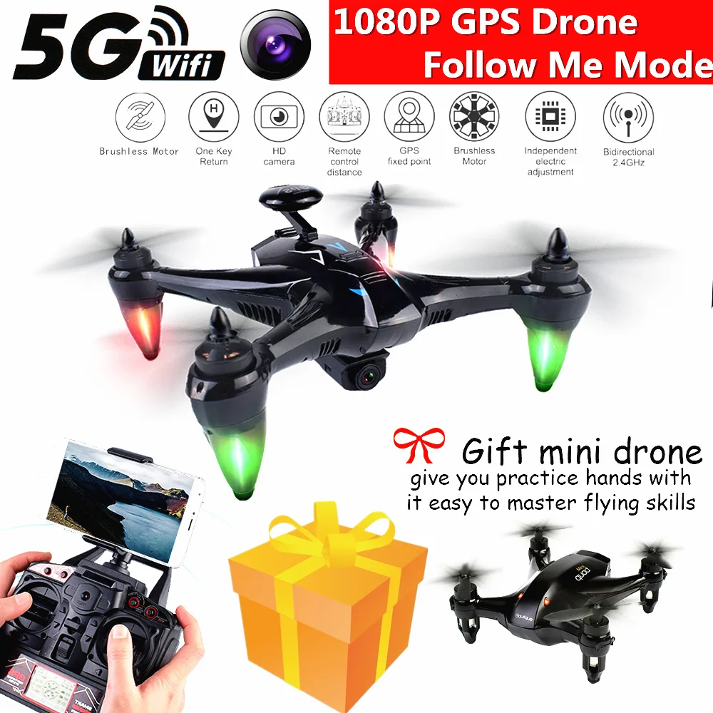 Профессиональные с GPS RC Дроны HD 1080 P 5G WI FI Камера Drone Follow Me (следуй за мной)