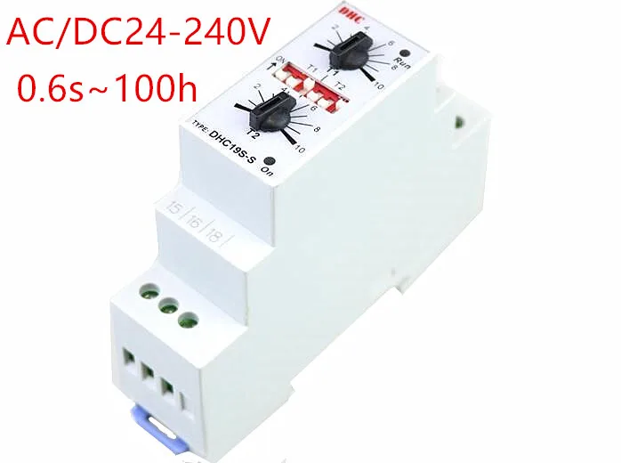 

DHC19S-S Dubbele Set Herhalingscyclus DIN Rail Mouting Tijdrelais AC/DC24-240V Ingang Timer