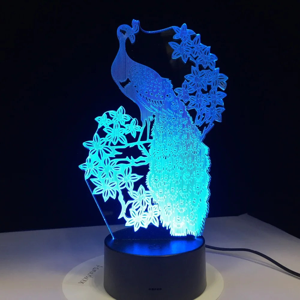 Новый элегантный 3D ночник Launch в виде павлина сенсорная Настольная лампа с USB для