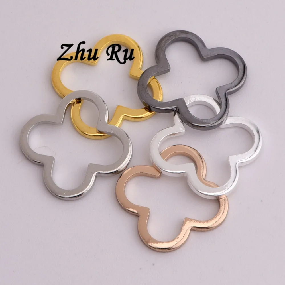 10 шт. ZHU RU 15*13 мм полые клеверные медные катушки листья Четыре лепестки цветок
