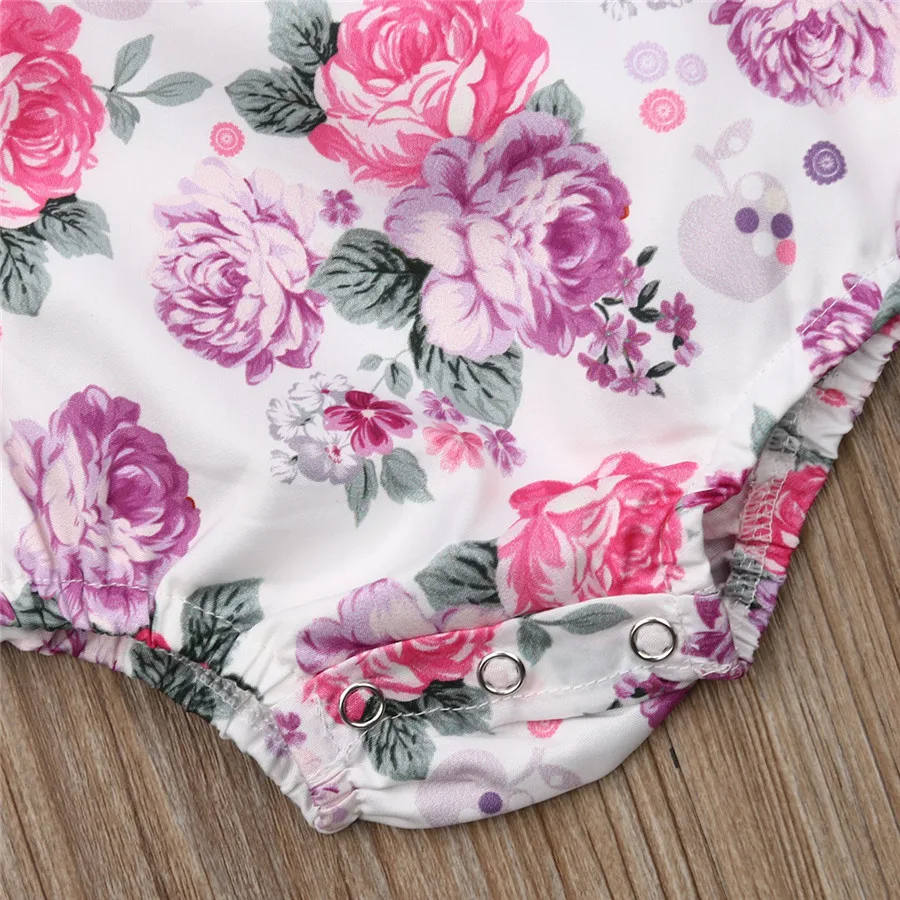 

Newborn Baby Infant Girl Floral Cotton button adjustable Romper with Headband Jumpsuit Playsuit Clothes Outfit Summer 2019 New