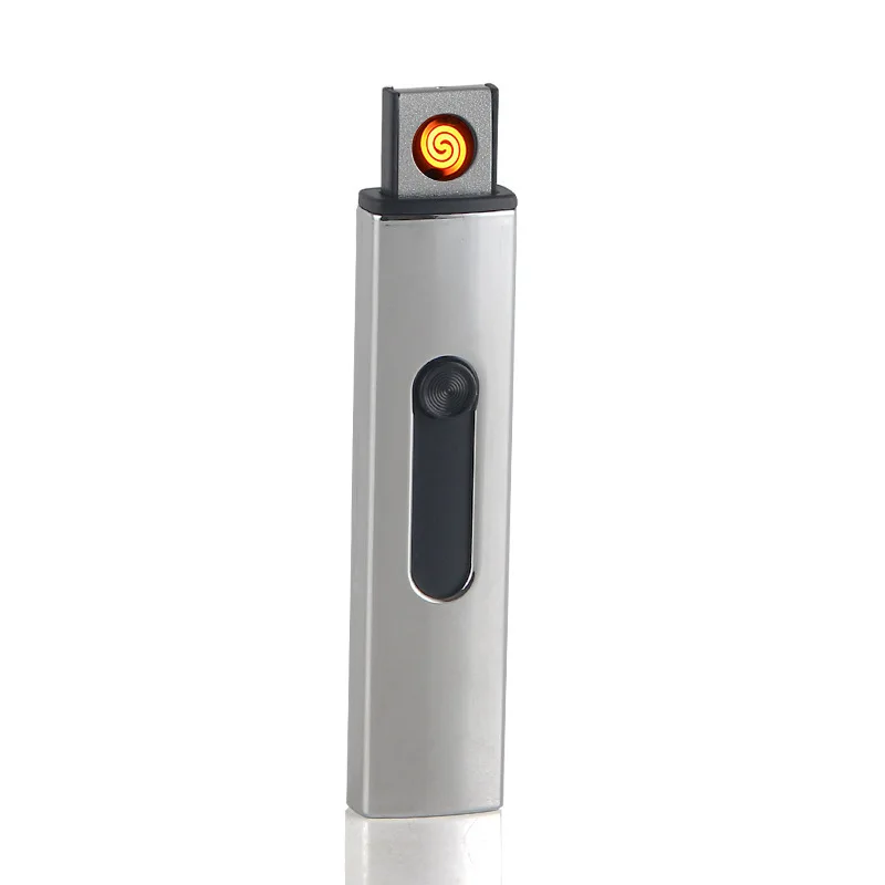 Портативная Usb зарядка Зажигалка металлическая ветрозащитная точка детектор дыма электрическая зажигалка - Цвет: silver