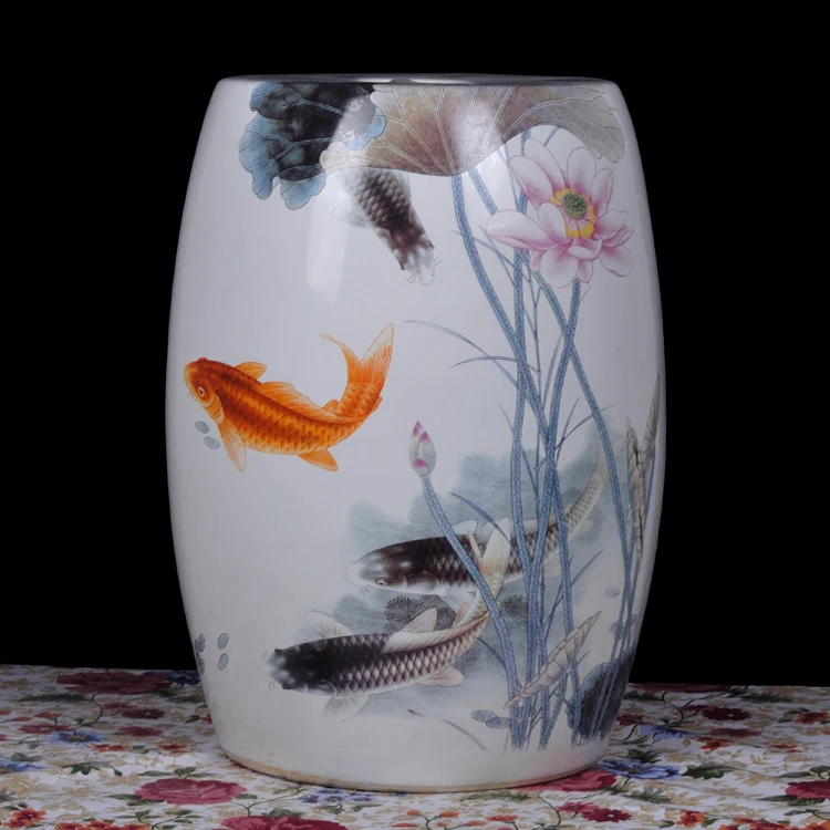 

Fish painting Jingdezhen porcelain Garden stool ceramic stool for dressing table drum chinese chinese ceramic garden stools