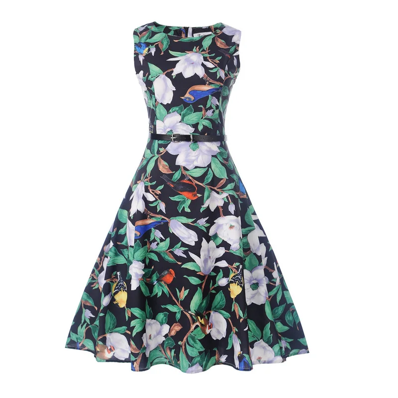 Joansam модное зеленое винтажное ретро платье с цветами Hepburn 50s 60s Festa Vestidos Вечернее