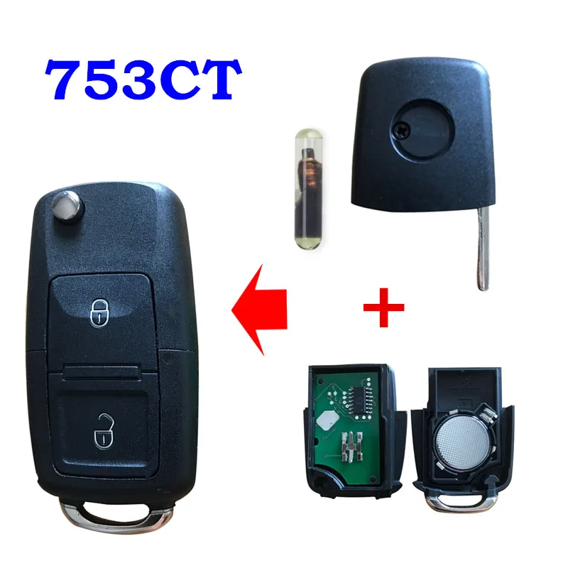1J0 959 753 CT ID48 2 Button Car Remote Key Control Flip 433Mh For Volkswagen Bora Golf Passat Polo Seat Skoda |