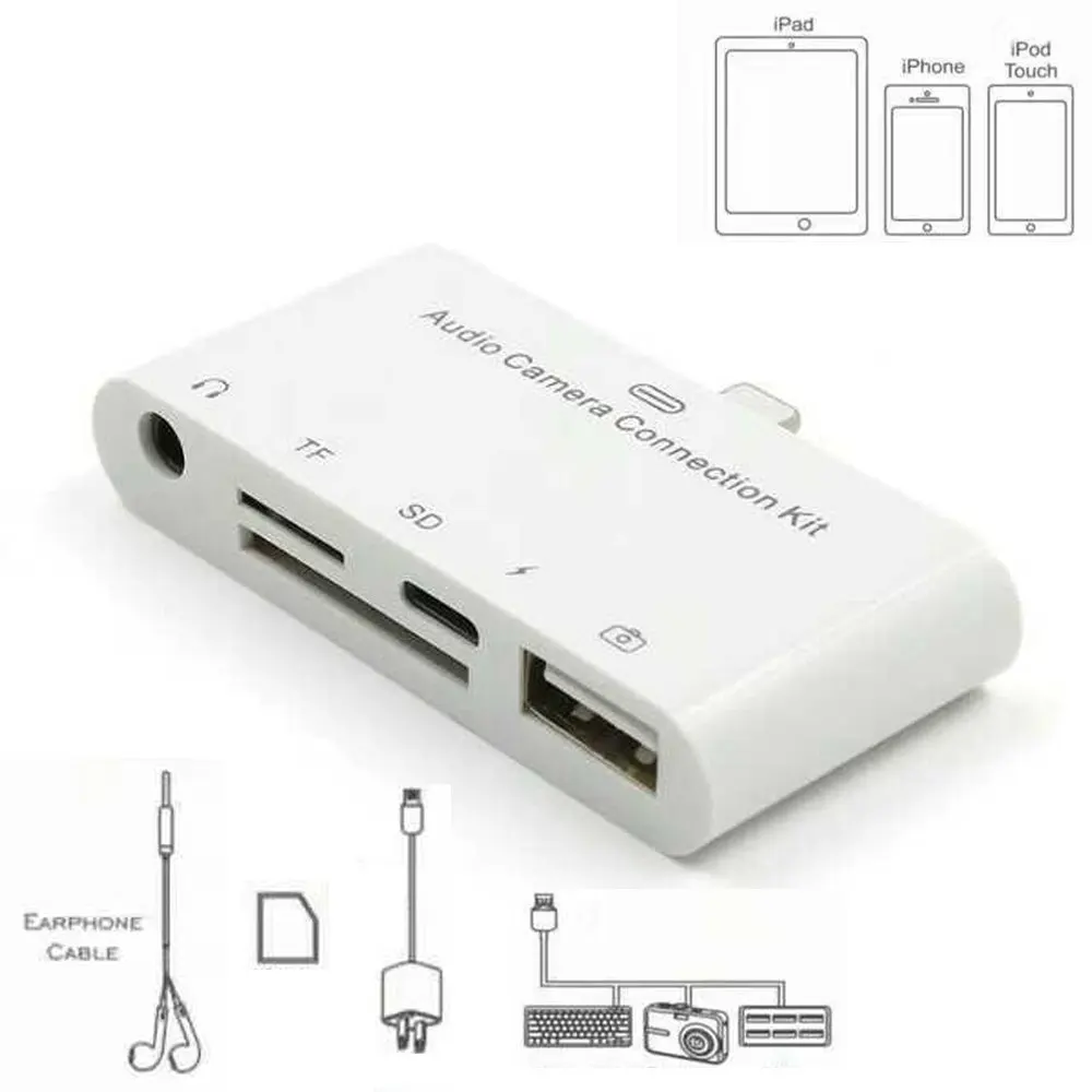 5in1 адаптера Splitter converter Освещение до 3.5 мм SD USB OTG Камера наушников Aux клавиатура для