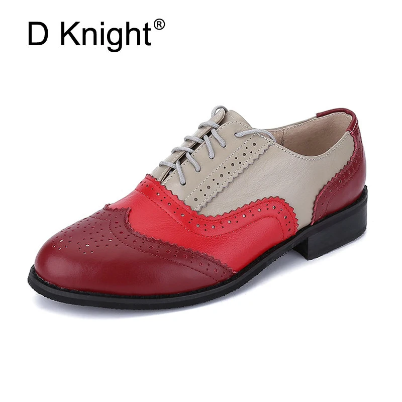 Women Quality Flats Genuine Leather Lace-up Oxfords Shoes For Spring Autumn Handmade Large Size 44 Footwear Casual Brogues | Обувь
