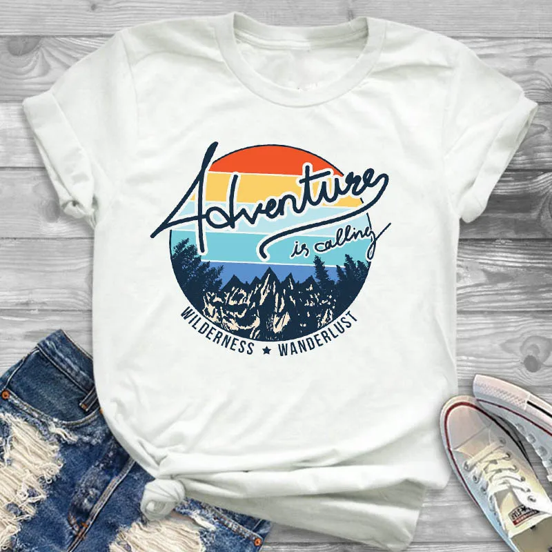 Женская футболка с надписью Adventure Is call женская одежда унисекс графическим
