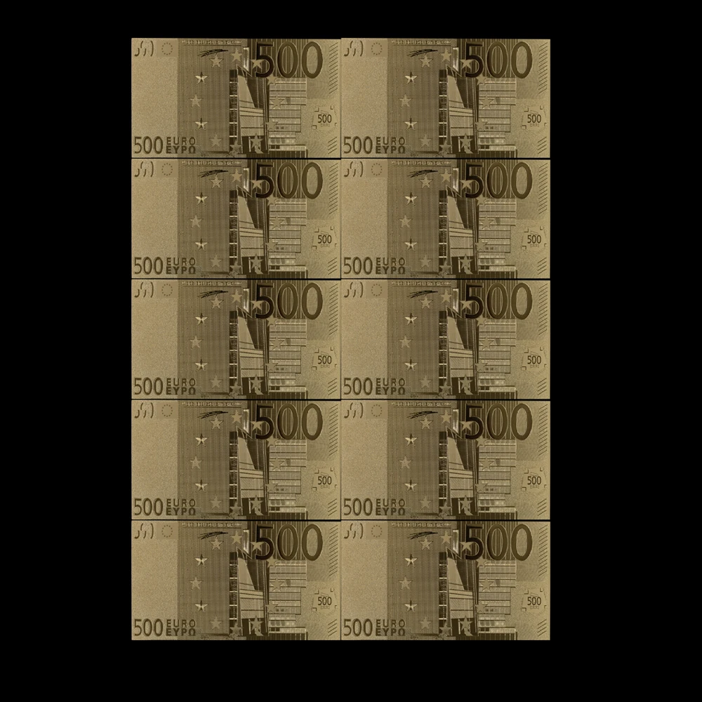 10 шт./лот. Золотой Банкноты евро комплекты 500 EUR золотых банкнот с покрытыем цвета