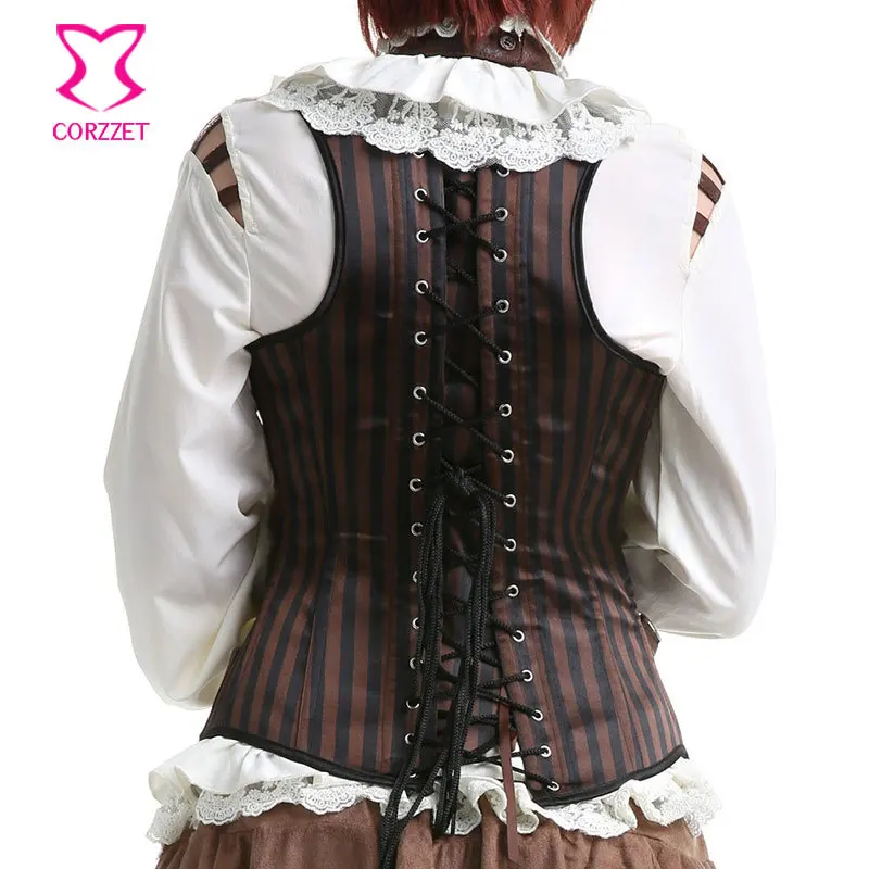 Коричневый полосатый Корсет для тренировок по талии корсет со стальными