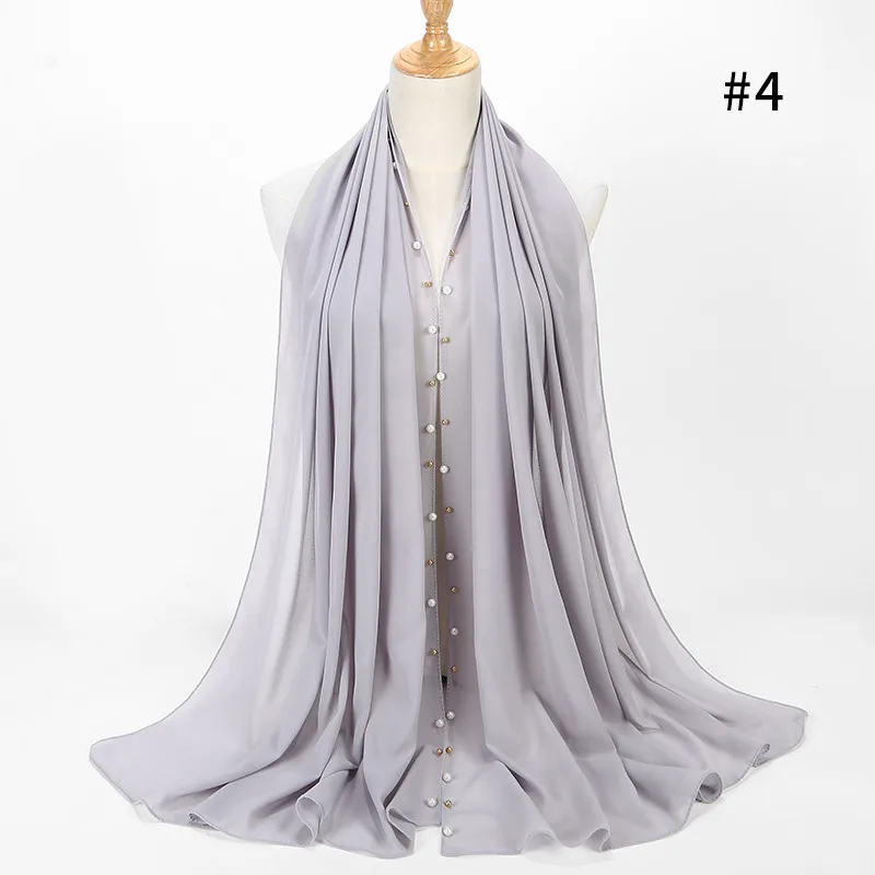 color 4 light gray 10 шт./партия, 20 цветов, Женский шифоновый шарф с бусинами, шали Хиджаб, золотой обруч жемчужный длинный шарф для мусульманки 180*75 см - Цвет: color 4 light gray