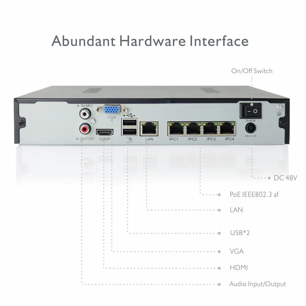Antstek 8ch 1080 P NVR с 4 шт. независимых IEEE802.3af POE Порты поддержка 1x6 ТБ SATA HDD aeeye смартфон/pc