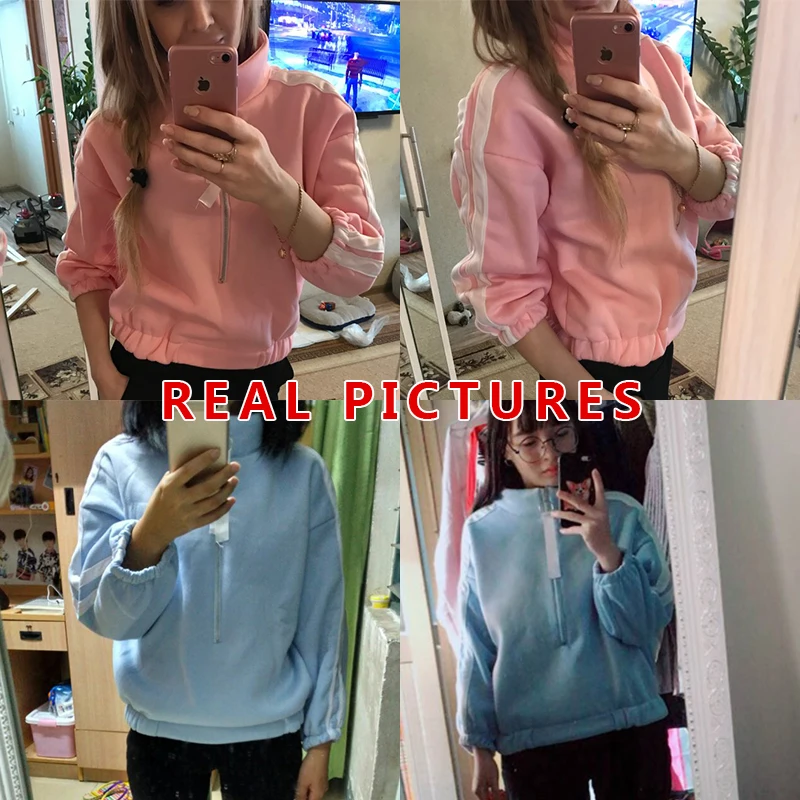 Surmiitro 2018 Loose Autumn Winter Sweatshirt Female Bts Kpop Zipper Hoodies Women Turtleneck Long Sleeve Pullover Sweat Femme | Женская
