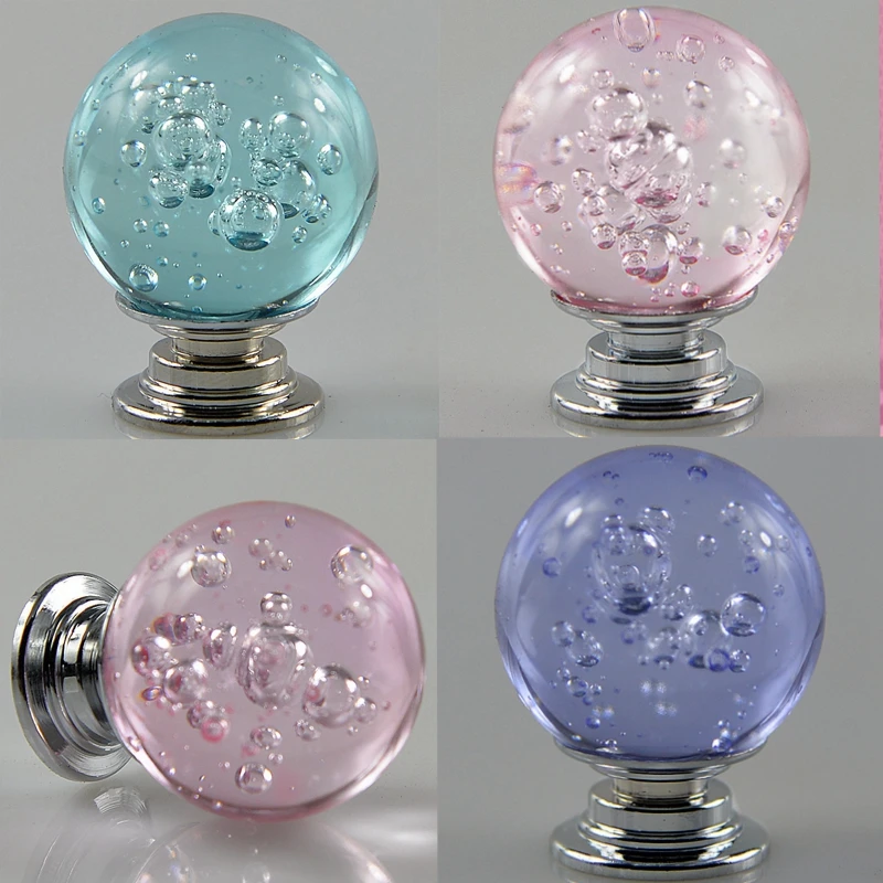 

10pcs/lot 30mm Blue Round Shape Crystal Glass Pull Handle Cupboard Cabinet Drawer Door Furniture Knob Rural Style HKA--015