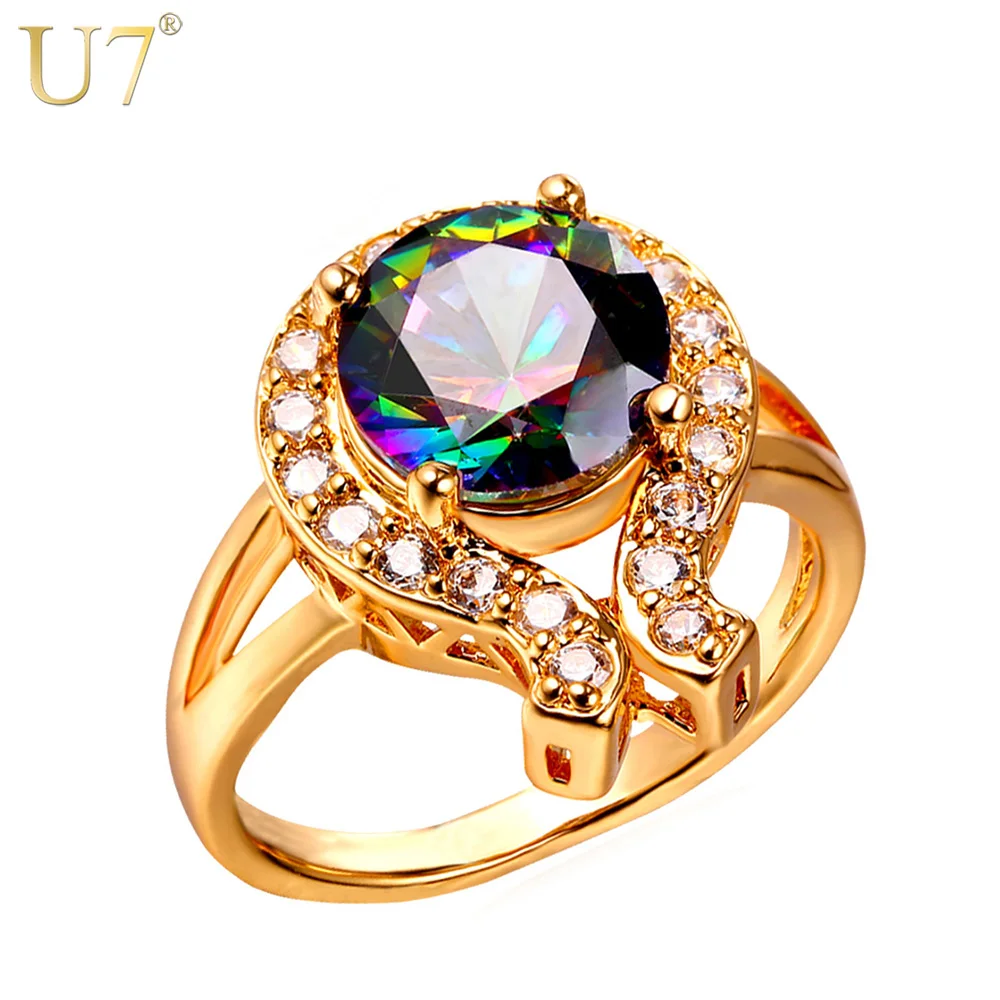 U7 Big Crystal Ring Silver/Gold Color Fashion Jewelry Luxury AAA Cubic Zirconia Wedding Rings For Women Gift Party R419 | Украшения и