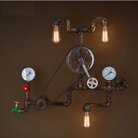 Loft Style Iron Water Pipe Lamp LED Edison Wall Sconce Retro Gear Light Fixtures For Home Vintage Industrial Lighting | Лампы и