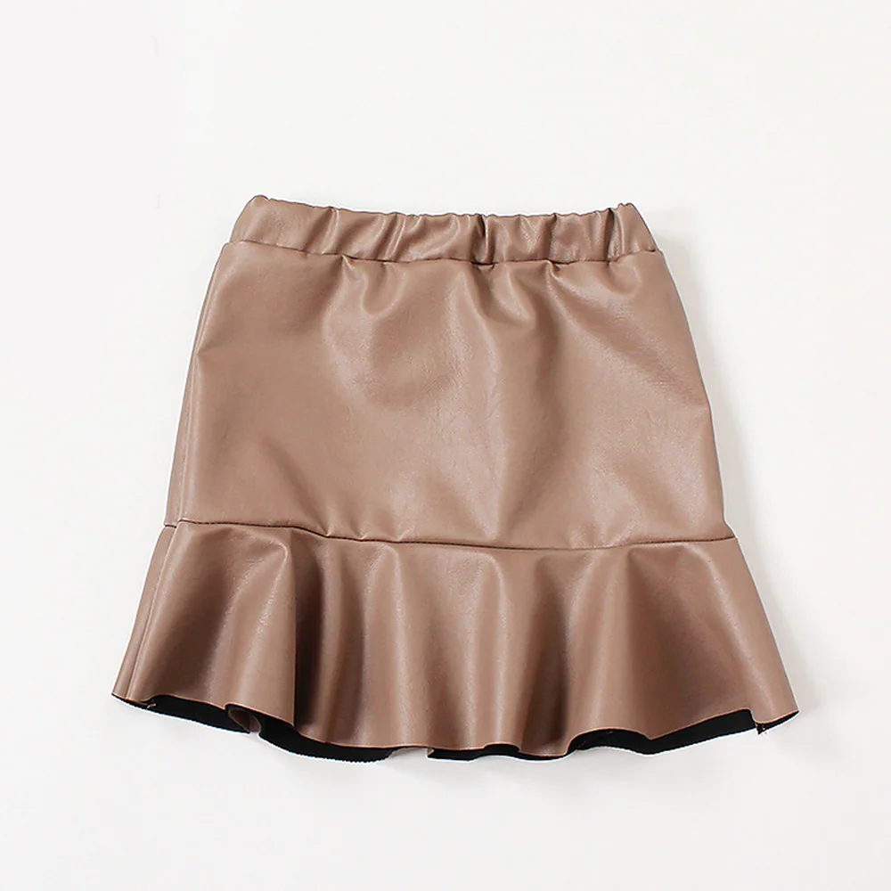 K06593Brown Welaken/детская одежда однотонные юбки из искусственной кожи для девочек модная одежда для детей ясельного возраста г. новые стильные мини-юбки для От 3 до 10 лет - Цвет: K06593Brown