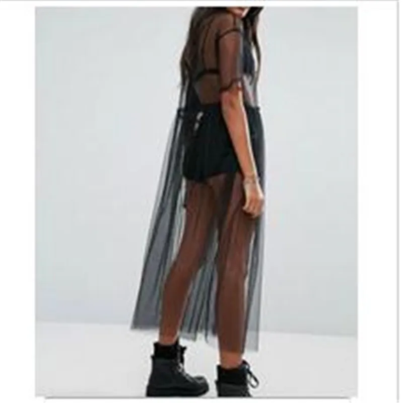 Women See Through Covers Up New Sexy Sheer Mesh Black Color Bikini Cover Ladies' Summer Short Sleeves Beach Sundress Hot Sale | Женская
