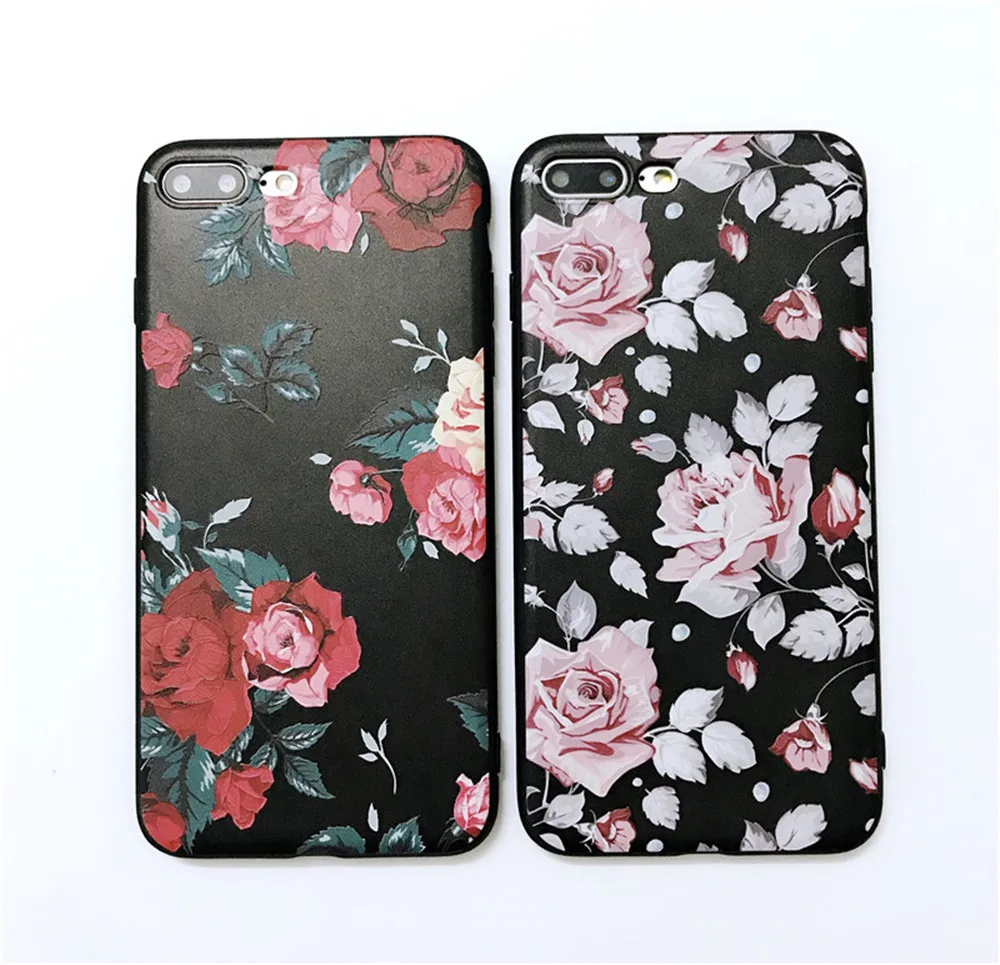 Fashion Flower Silicone Phone Case for IPhone 7 Retro 3D Rose Leaves Tassel X 5 5S 6 6S 8 Plus Cover Fundas |
