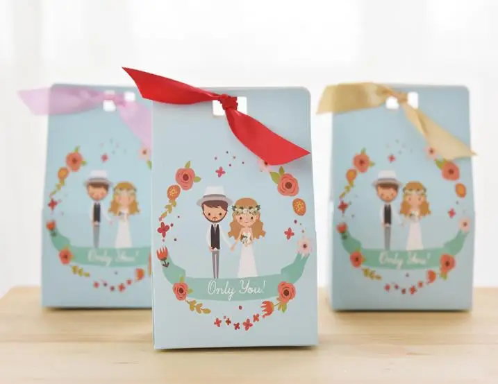

Bride & Groom Lovely Wedding Party Sweets Candy Cake Gift Favour Boxes Bags With Ribbon Only You Words Tiffany