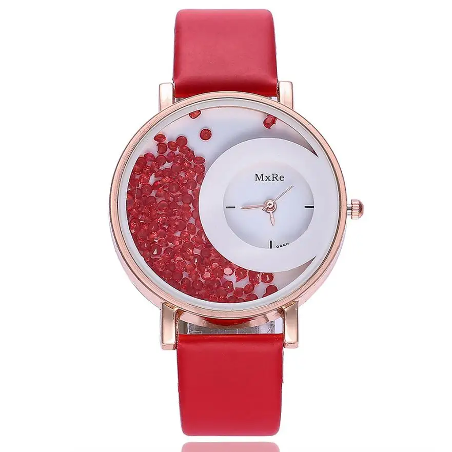 MxRe2018 Women's Watches Fashion Leather Quicksand Diamonds Quartz Round Ladies Watch Relogio Feminino #W | Наручные часы