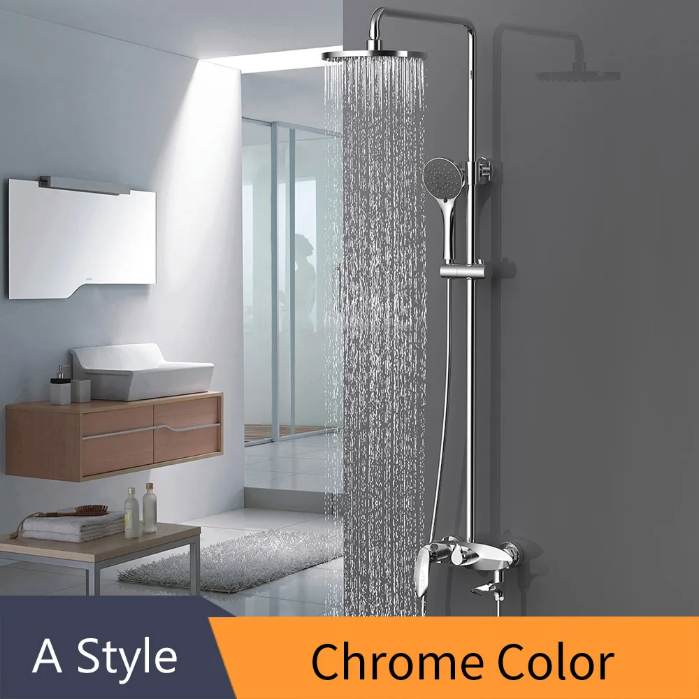 A Style Chrome Смеситель для душа, латунный хромированный настенный смеситель для ванной, дождевая насадка для душа, квадратный ручной скользящий бар, смеситель для ванной комнаты, набор 877525L - Цвет: A Style Chrome