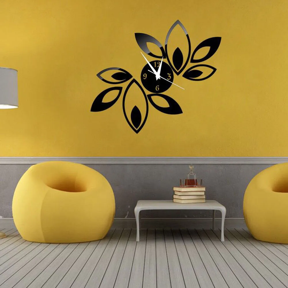 Цветочное искусство современный роскошный дизайн DIY Съемный 3D кристалл зеркало настенная наклейка для стены в виде часов гостиная спальня домашний декор horloge