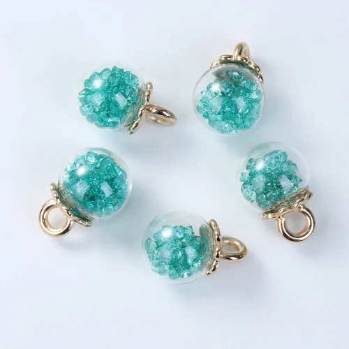DoreenBeads Подвески "сделай сам", прозрачный стеклянный глобус-бутылка, подвески, золотой цвет, разноцветные стразы, приблизительно 22 мм x 16 мм(5/"), 10 шт - Окраска металла: Green