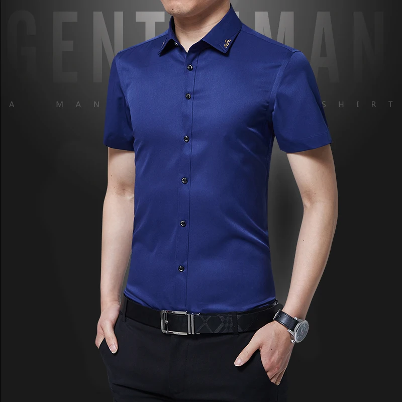 

New Pure Color Men Dress Shirt Short-sleeved Tops Comfortable and Breathable Summer Fashion Leisure Mens Shirts Size S M L 5XL