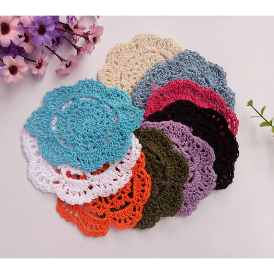 50pcs/lot Handmade Crochet Multi-Color 10cm Colorful flower Placemat Vintage Look Crocheted Doilies For Wedding Gift Free Ship | Дом и сад