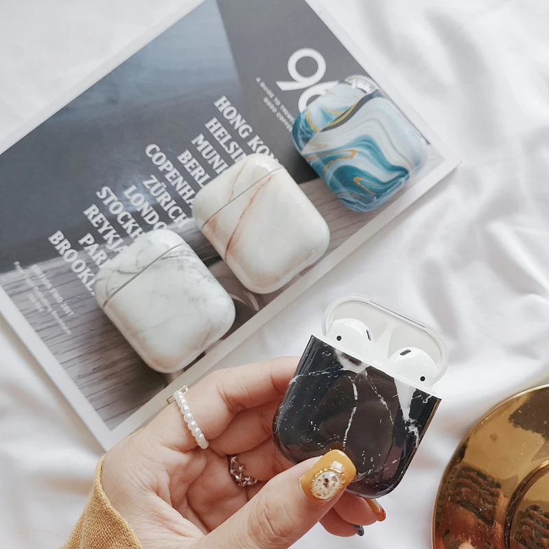 Чехол для наушников Airpods 2 роскошный мраморный Твердый чехол защитный аксессуары