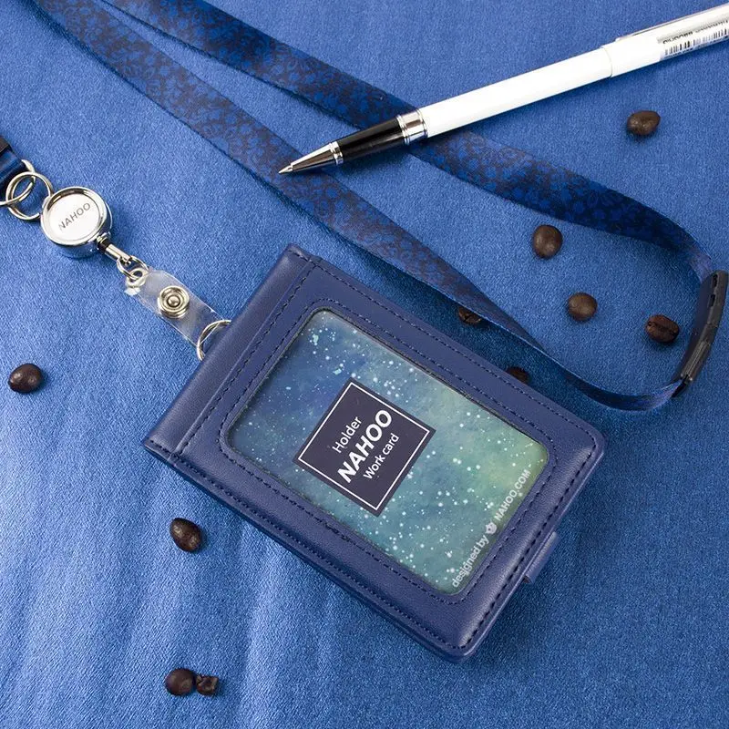 Blue Ретро, настоящие кожаные ремешки, держатель для Id значка, для полетов, для бизнес-банка, держатель для кредитных карт, чехол, персонализированный ремешок на шею - Цвет: Blue