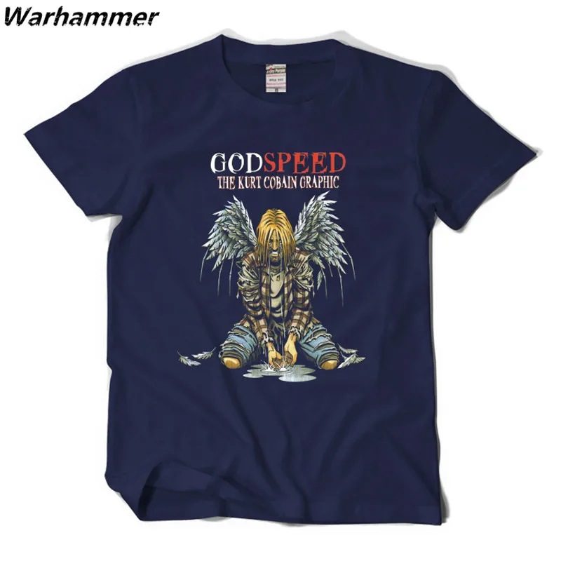 Customized Nirvana Rock Style Mens Print T-shirts Short Sleeve Good Speed The Kurt Cobain Graphic Fashion T shirt Navy Blue Tops | Мужская