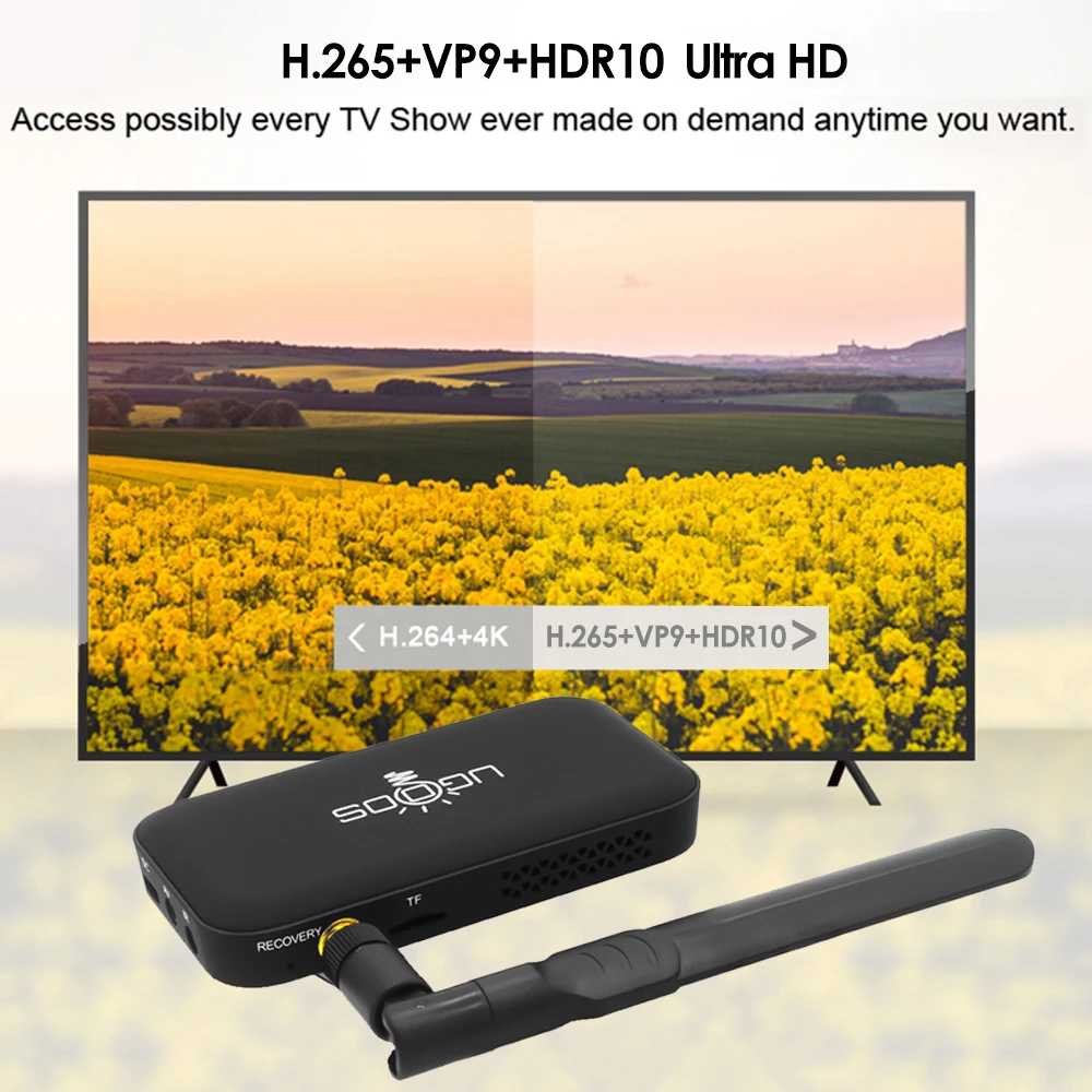 UGOOS UM4 Android 7,1 ТВ-приставка 2 Гб DDR4 16 Гб ПЗУ RK3328 Четырехъядерный 4K HD Смарт-медиаплеер 2,4G и 5G WiFi Bluetooth 4,0 ТВ-приставка